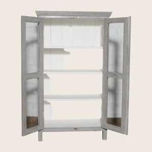 Vintage Grey-Painted Glass Front Cabinet - hover