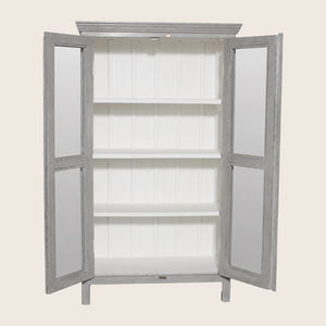 Vintage Grey-Painted Glass Front Cabinet - hover