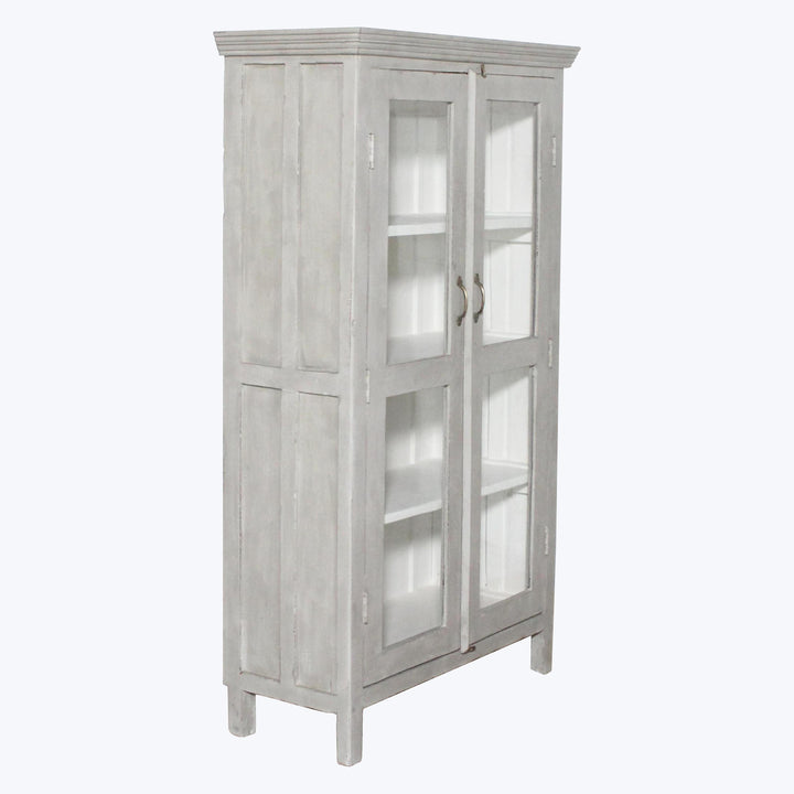 Vintage Grey-Painted Glass Front Cabinet