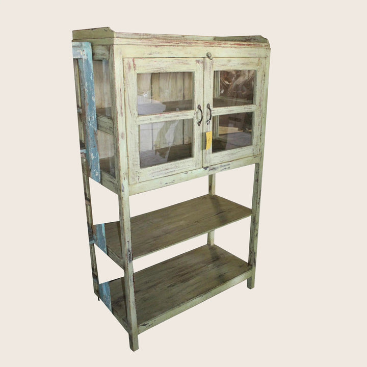 Vintage White-Distressed Shelf Cabinet