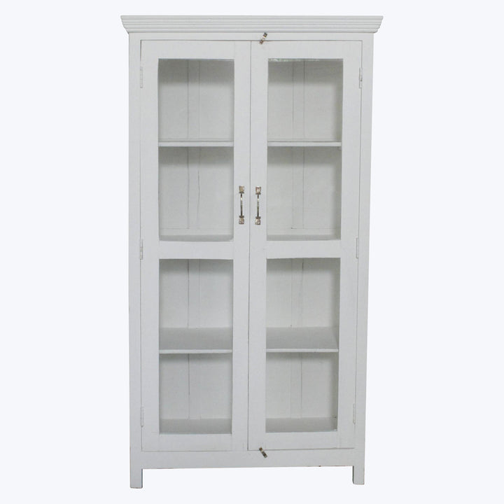 Vintage White-Painted Glass Front Cabinet