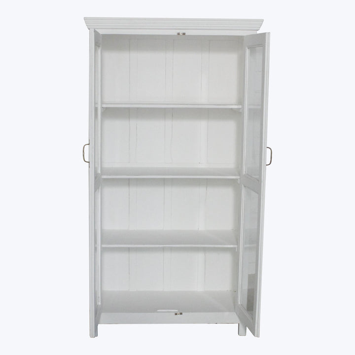Vintage White-Painted Glass Front Cabinet