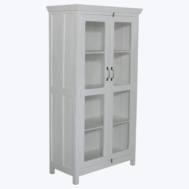 Vintage White-Painted Glass Front Cabinet