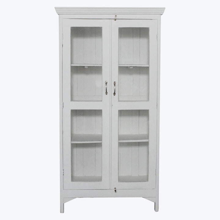 Vintage White-Painted Glass Front Cabinet