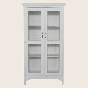 Vintage White-Painted Glass Front Cabinet