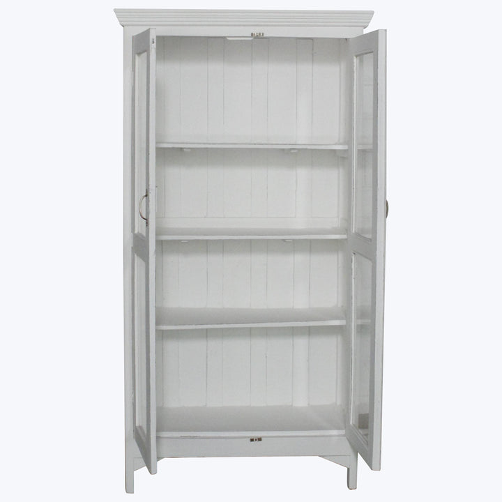 Vintage White-Painted Glass Front Cabinet