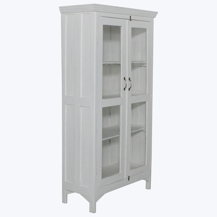 Vintage White-Painted Glass Front Cabinet