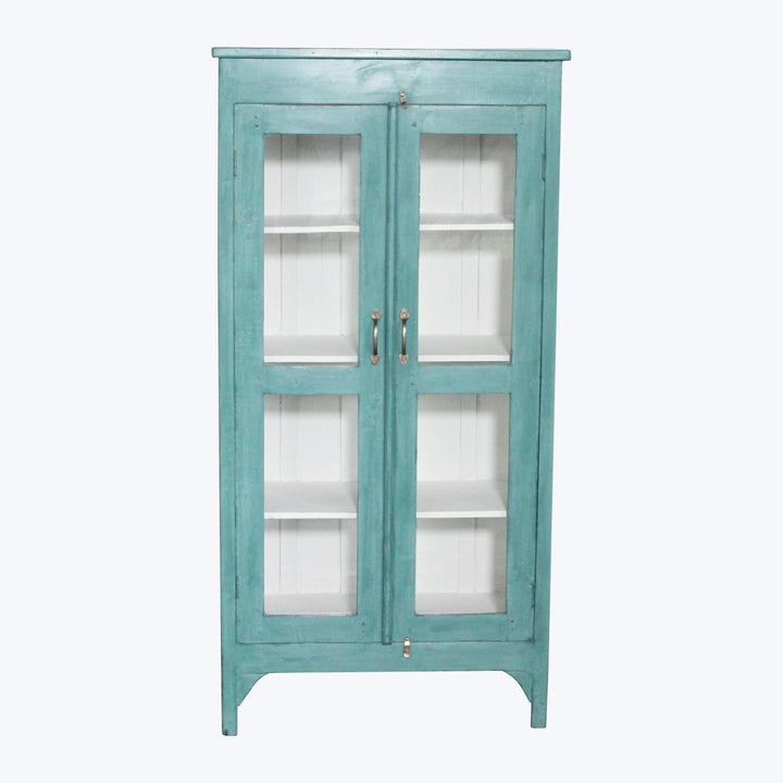 Vintage Teal-Painted Glass Front Cabinet