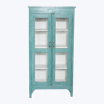 Vintage Teal-Painted Glass Front Cabinet