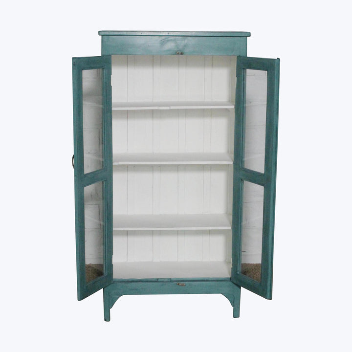 Vintage Teal-Painted Glass Front Cabinet