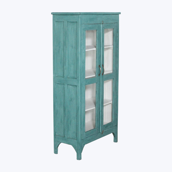 Vintage Teal-Painted Glass Front Cabinet
