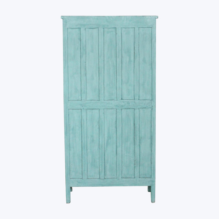 Vintage Teal-Painted Glass Front Cabinet