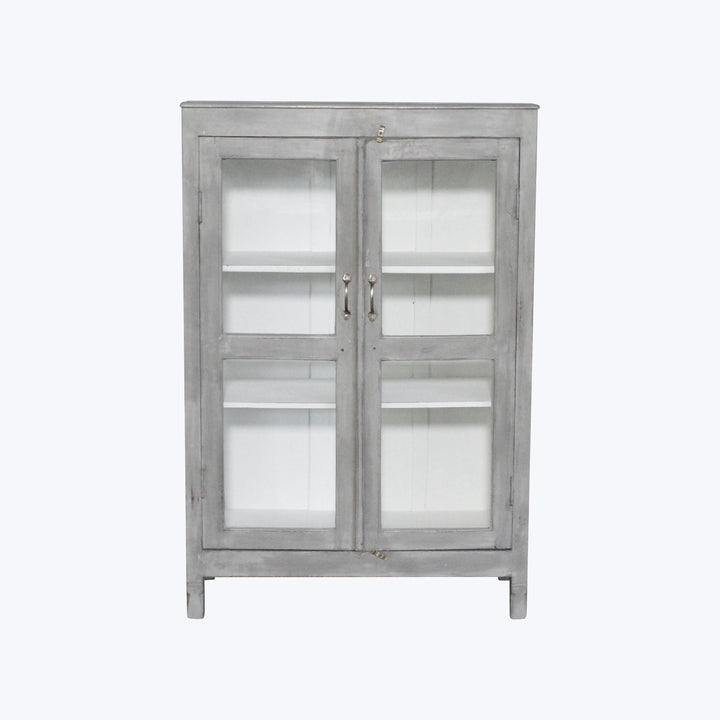 Vintage Grey-Painted Glass Front Cabinet