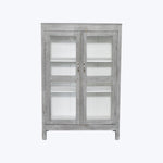 Vintage Grey-Painted Glass Front Cabinet