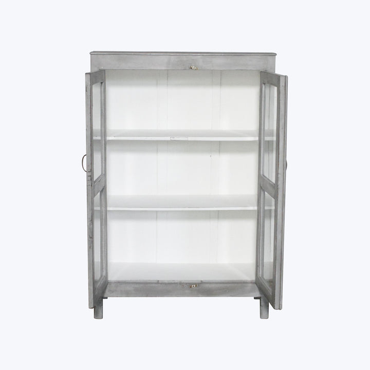 Vintage Grey-Painted Glass Front Cabinet