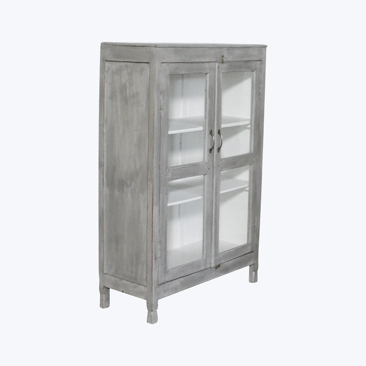 Vintage Grey-Painted Glass Front Cabinet