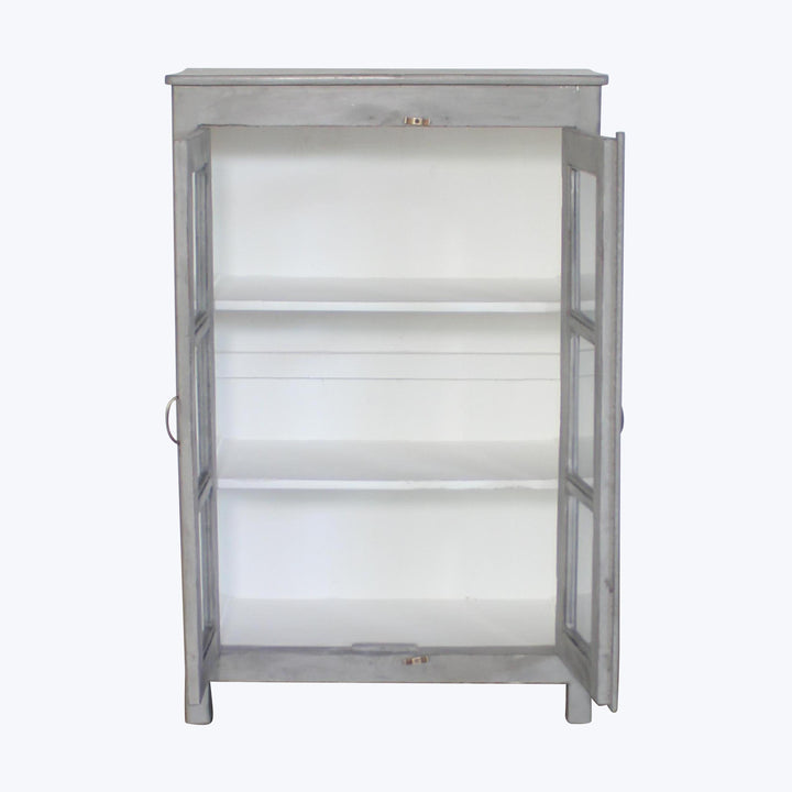 Vintage Grey-Painted Glass Front Cabinet