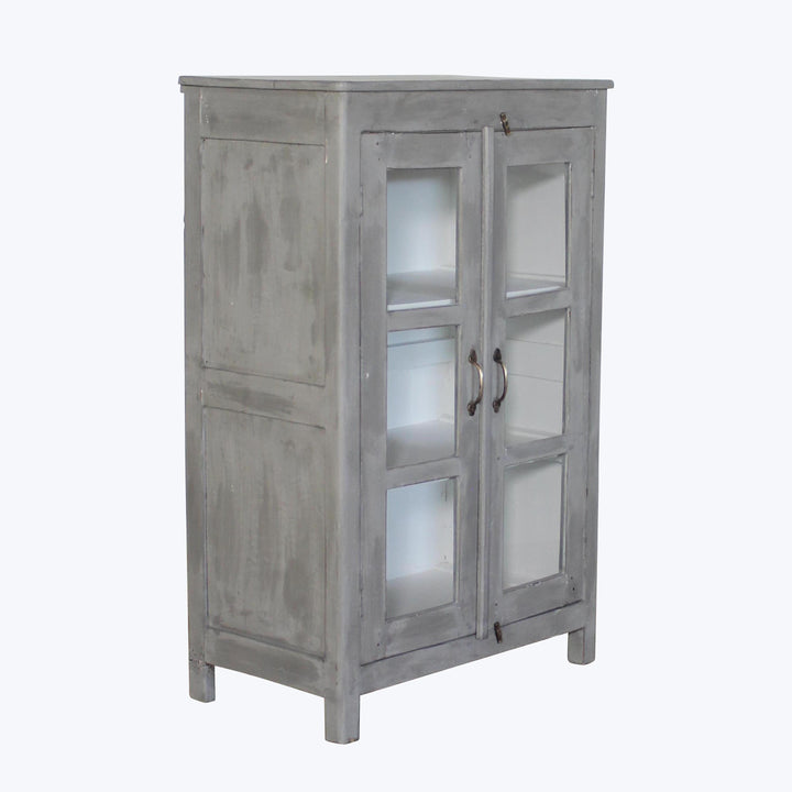 Vintage Grey-Painted Glass Front Cabinet