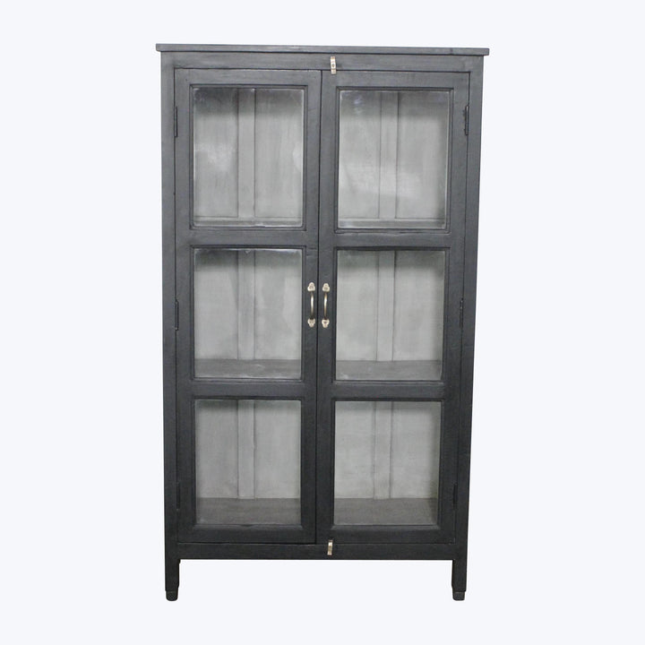 Vintage Black-Painted Glass Front Cabinet