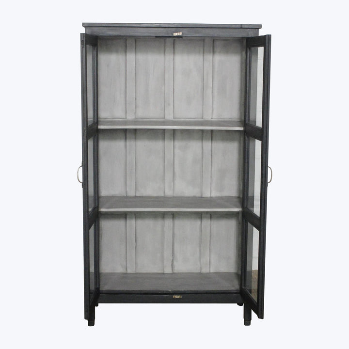Vintage Black-Painted Glass Front Cabinet