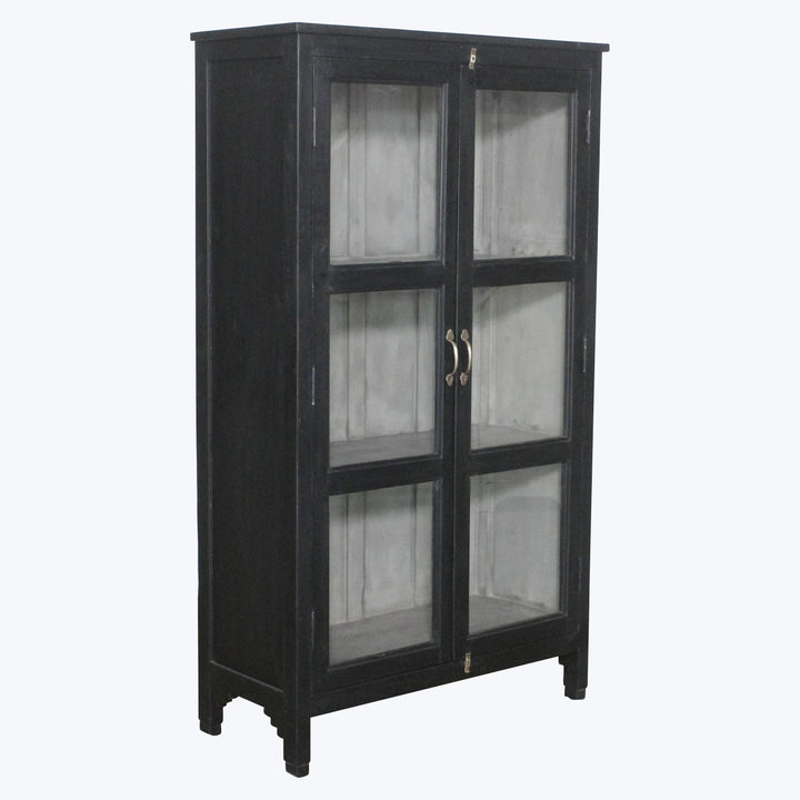 Vintage Black-Painted Glass Front Cabinet