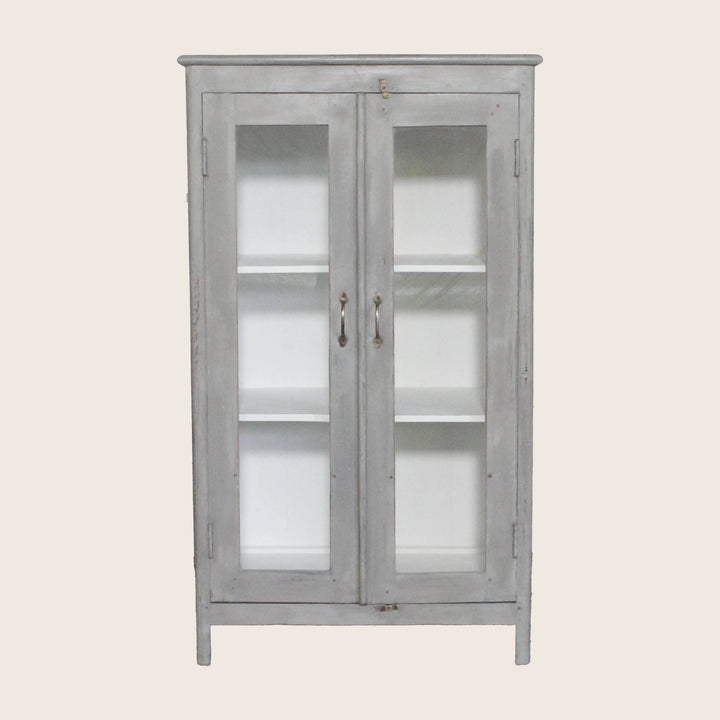 Vintage Grey-Painted Glass Front Cabinet
