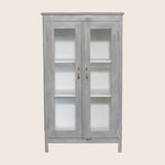 Vintage Grey-Painted Glass Front Cabinet