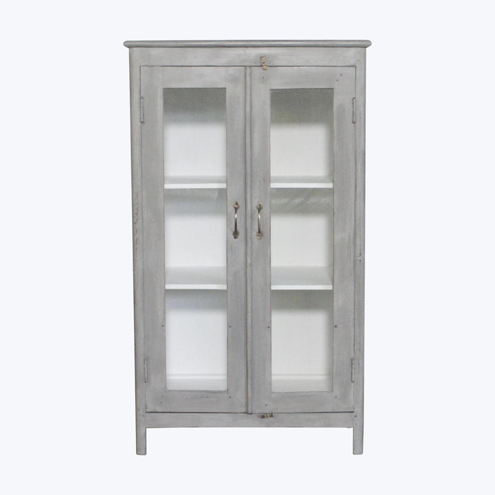 Vintage Grey-Painted Glass Front Cabinet