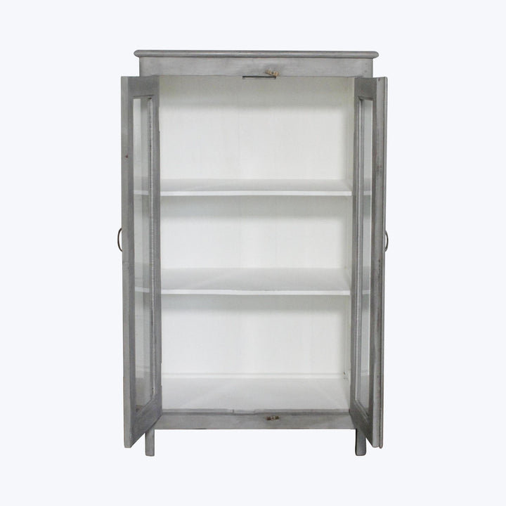 Vintage Grey-Painted Glass Front Cabinet