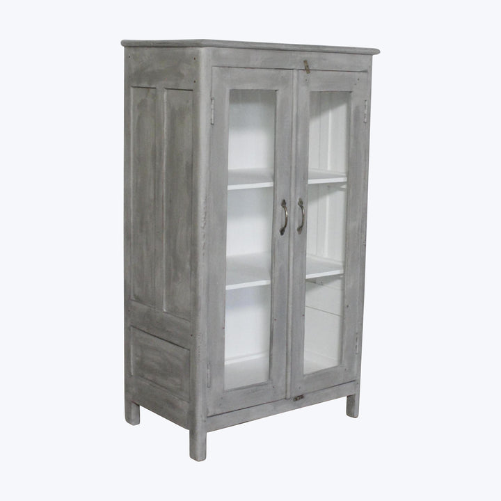 Vintage Grey-Painted Glass Front Cabinet
