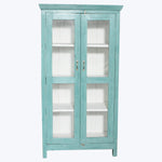 Vintage Teal-Painted Glass Front Cabinet