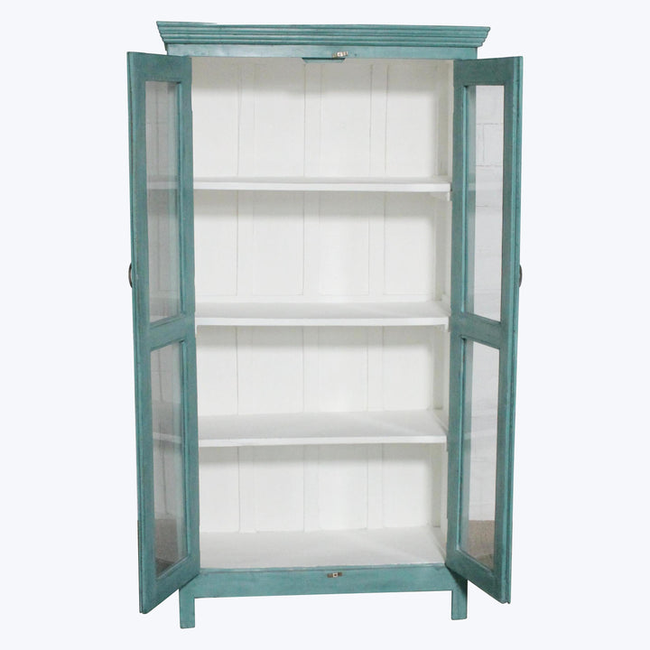 Vintage Teal-Painted Glass Front Cabinet
