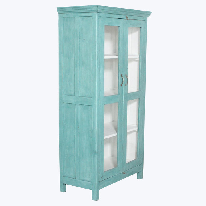 Vintage Teal-Painted Glass Front Cabinet