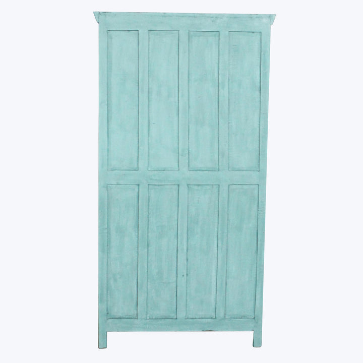 Vintage Teal-Painted Glass Front Cabinet