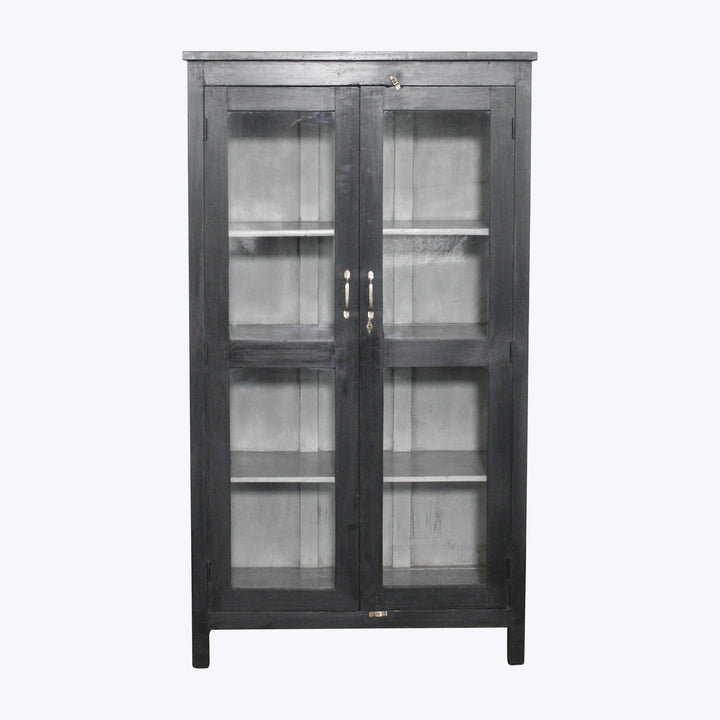 Vintage Black-Painted Glass Front Cabinet