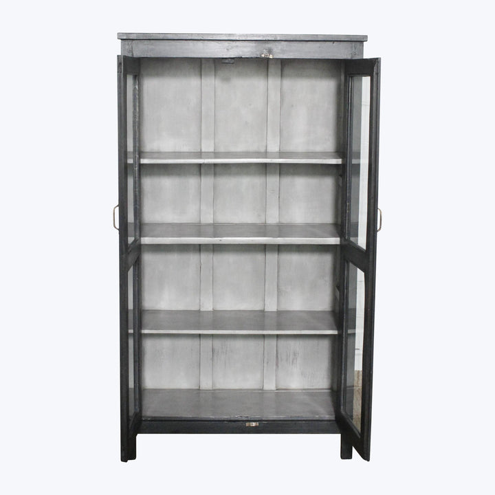 Vintage Black-Painted Glass Front Cabinet