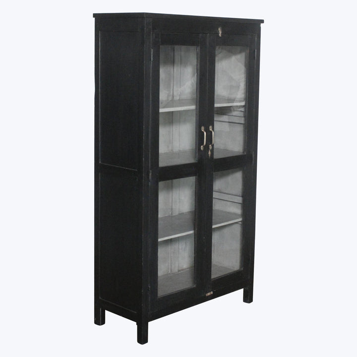 Vintage Black-Painted Glass Front Cabinet