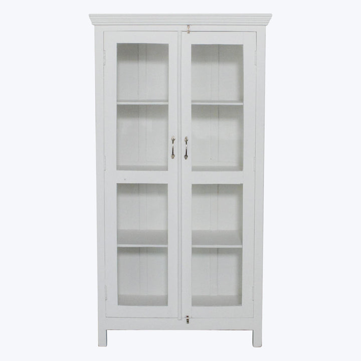 Vintage White-Painted Glass Front Cabinet
