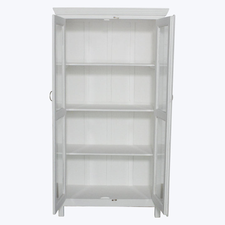 Vintage White-Painted Glass Front Cabinet