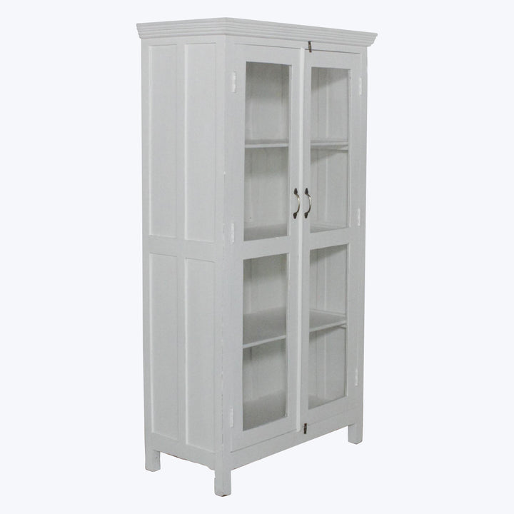 Vintage White-Painted Glass Front Cabinet