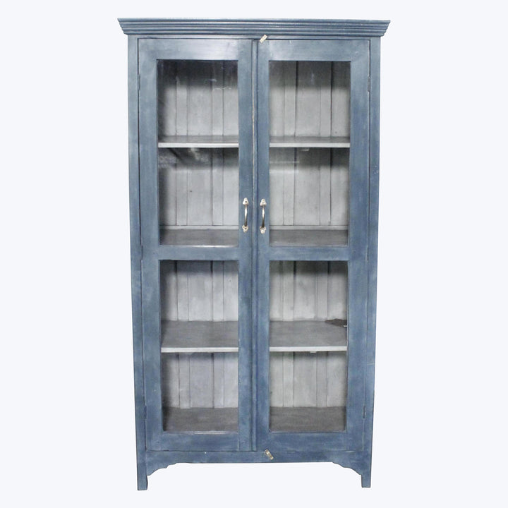 Vintage Navy-Painted Glass Front Cabinet