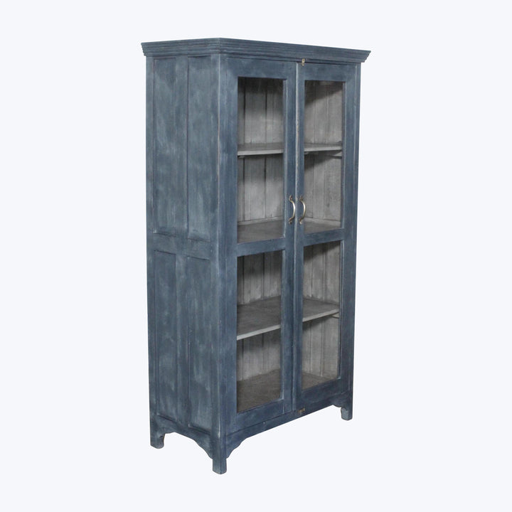 Vintage Navy-Painted Glass Front Cabinet