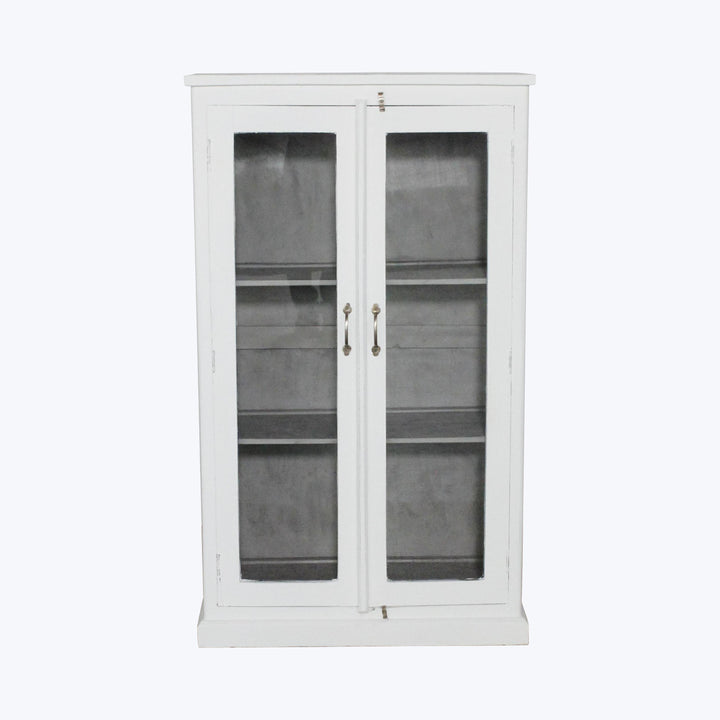 Vintage White-Painted Glass Front Cabinet