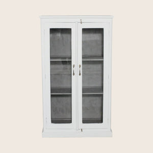 Vintage White-Painted Glass Front Cabinet