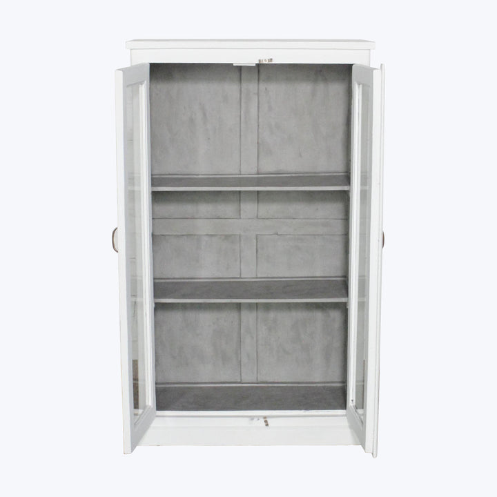 Vintage White-Painted Glass Front Cabinet