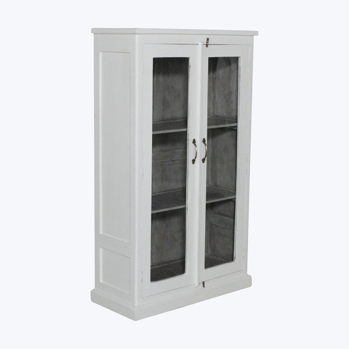 Vintage White-Painted Glass Front Cabinet