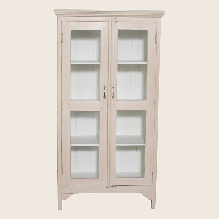 Vintage Pink-Painted Glass Front Cabinet