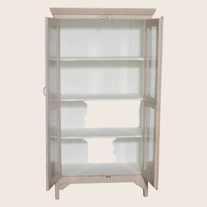 Vintage Pink-Painted Glass Front Cabinet