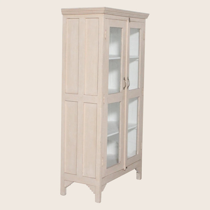 Vintage Pink-Painted Glass Front Cabinet