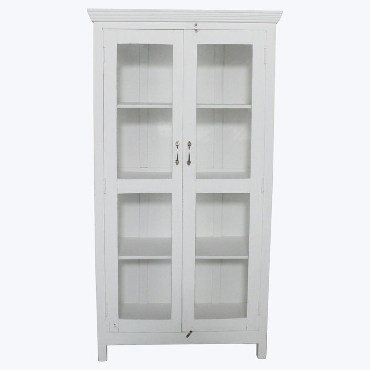 Vintage White-Painted Glass Front Cabinet